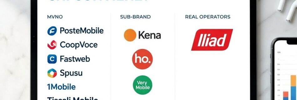 L'immagine mostra gli operatori low cost sul mercato di telefonia.