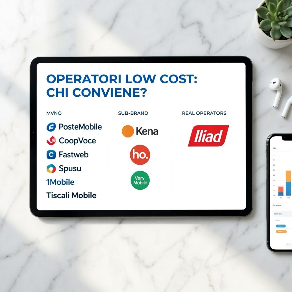 L'immagine mostra gli operatori low cost sul mercato di telefonia.