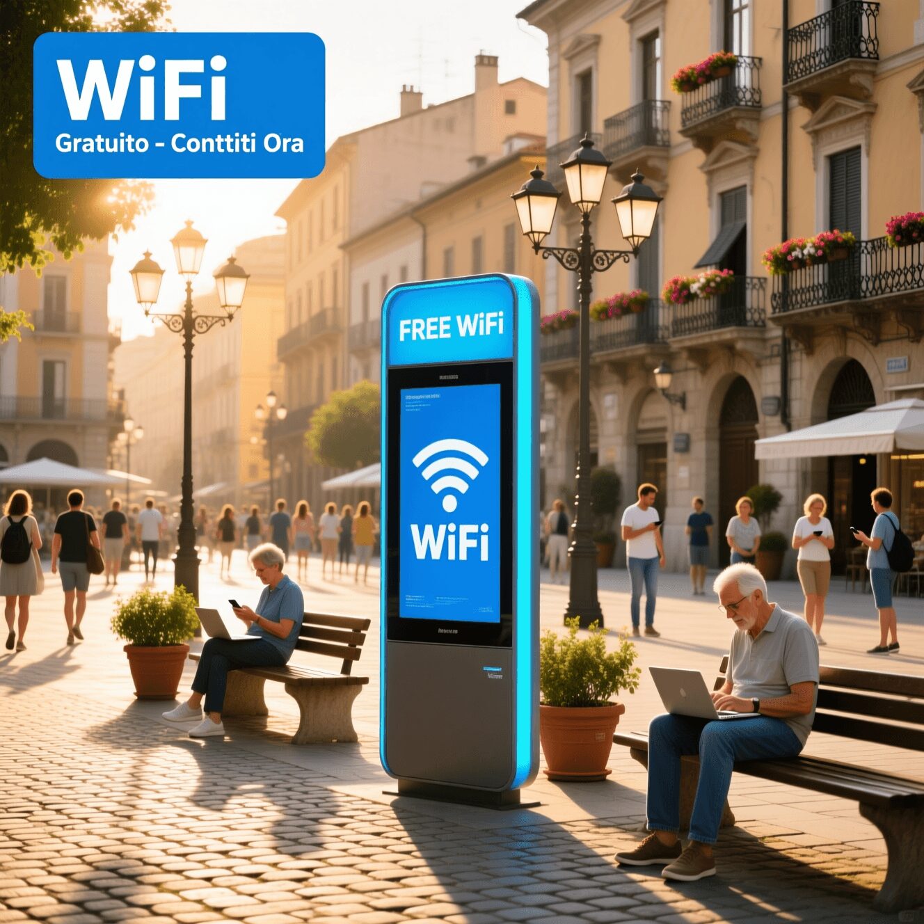 l'immagine mostra un luogo pubblico con wi-fi gratis.