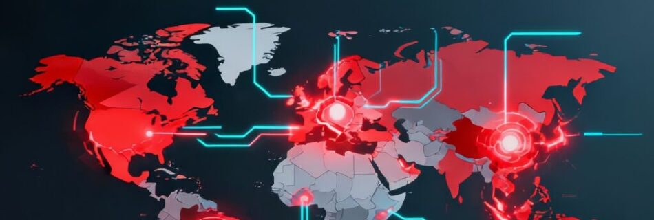 L'immagine mostra un settore del mondo colpito da attacchi informatici.