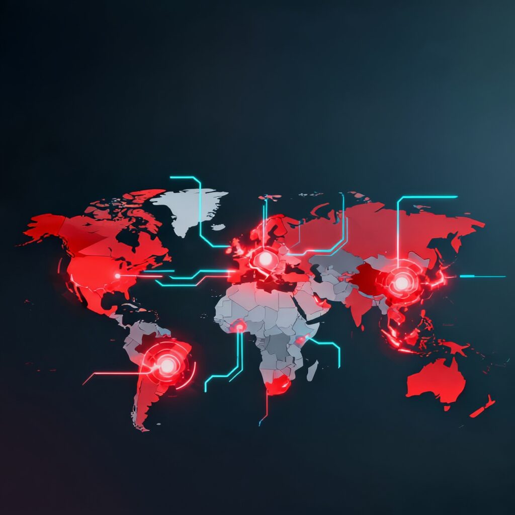 L'immagine mostra un settore del mondo colpito da attacchi informatici.