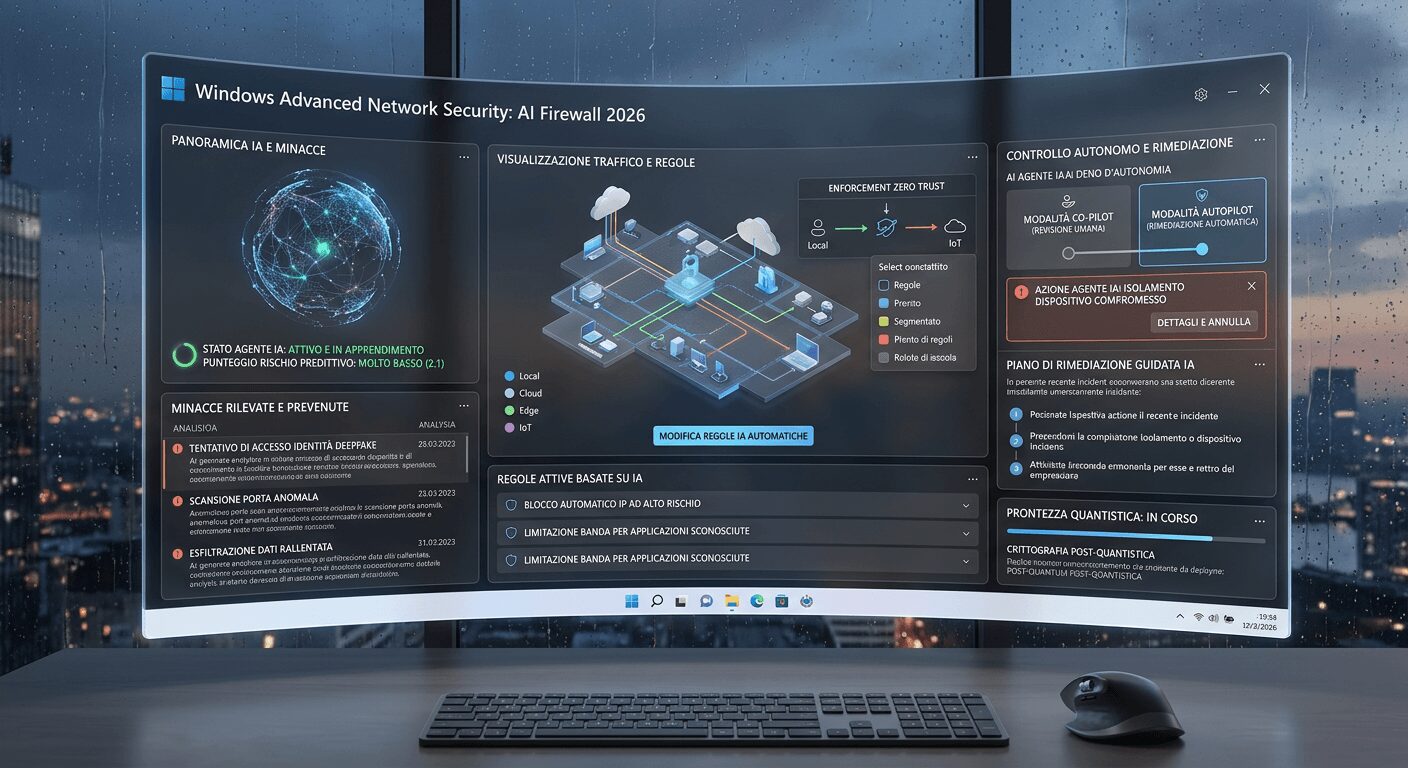 L'immagine mostra un firewall su windows avanzato del 2026.