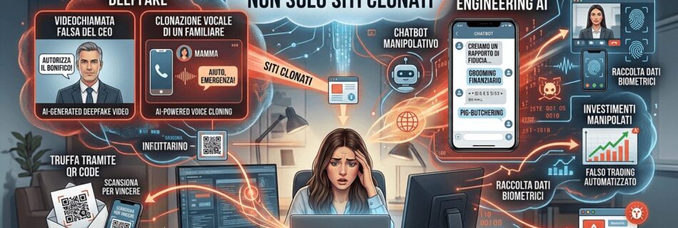 L'immagine mostra le truffe più comuni online del 2026.