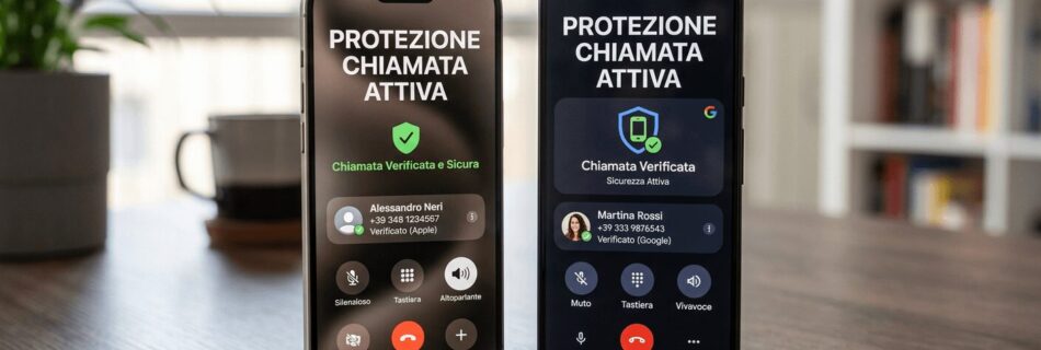 L'immagine mostra un iphone e un android con protezione chiamata da spam attiva.