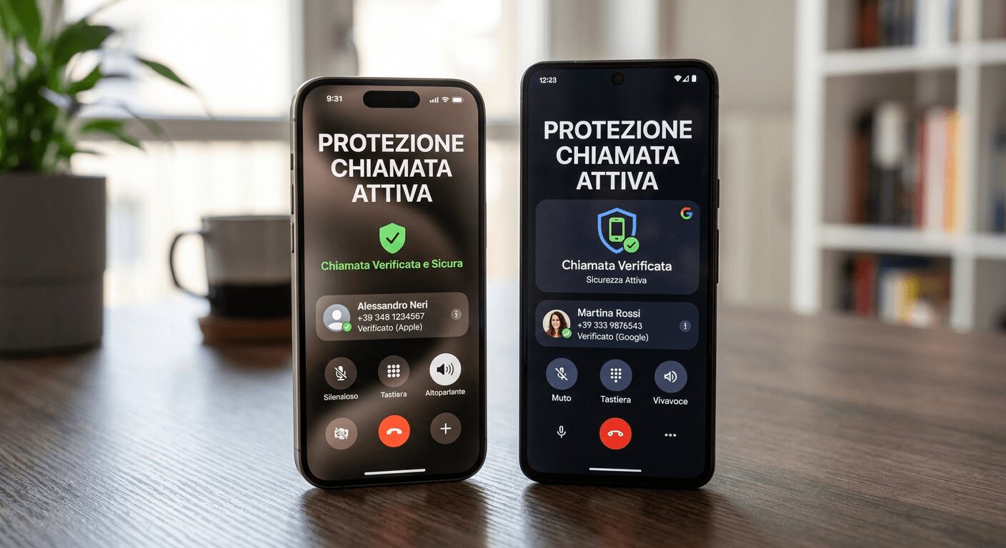 L'immagine mostra un iphone e un android con protezione chiamata da spam attiva.
