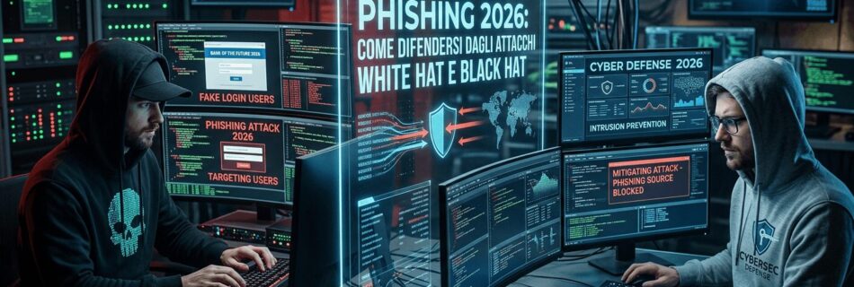 L'immagine mostra un attacco hacker e un blocco da parte di un white hat contro un blackhat hacker.