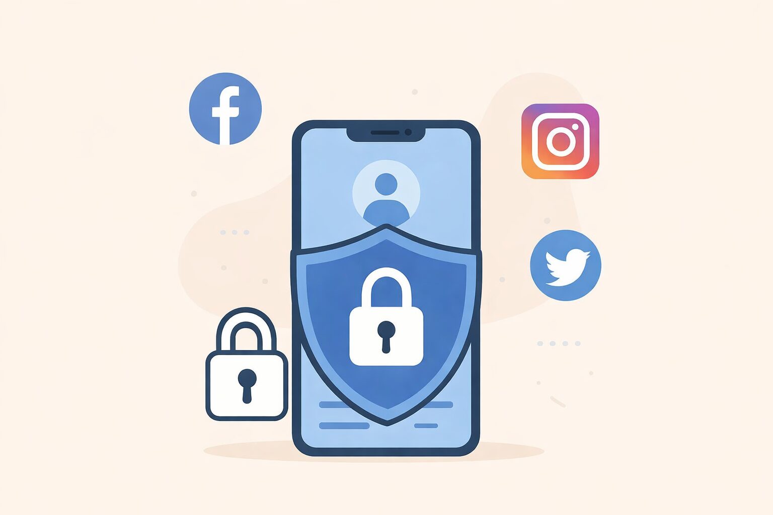 L'immagine mostra uno smartphone in protezione dagli account social.