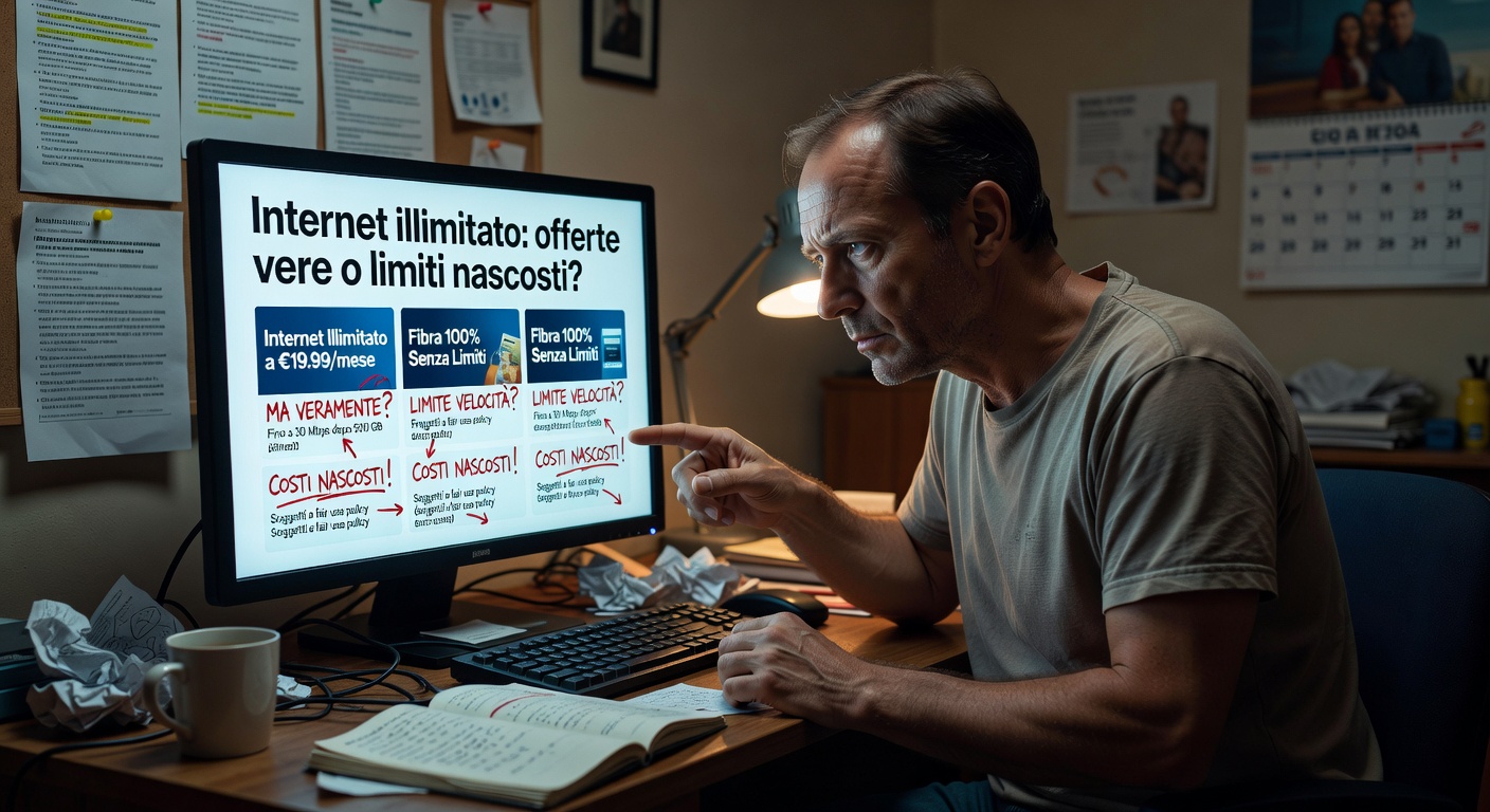 L'immagine mostra una persona a cercare un offerta per internet illimitato davanti ad un computer.