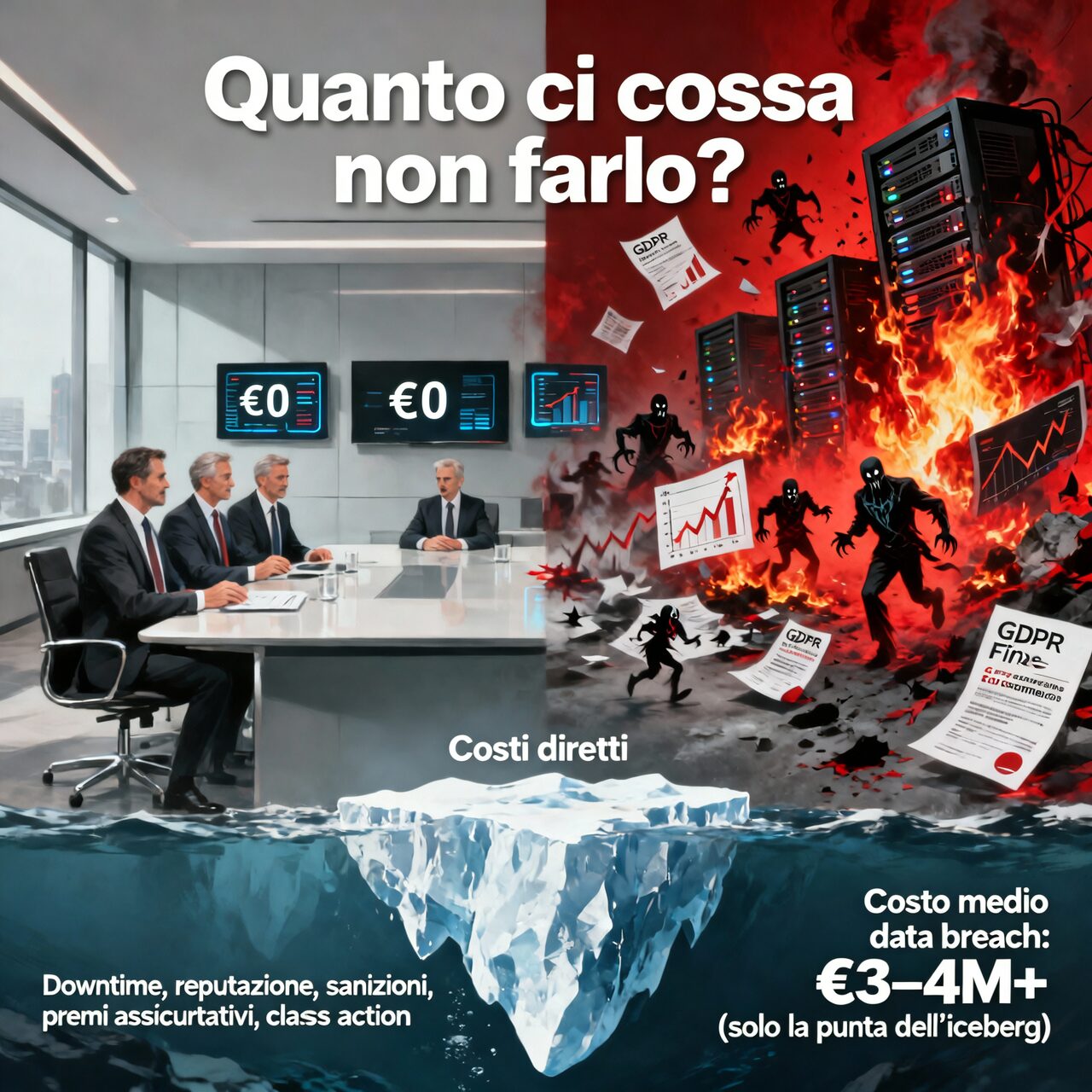 L'immagine mostra dei colloqui tra personale e ethical hacker sui costi dei breach.