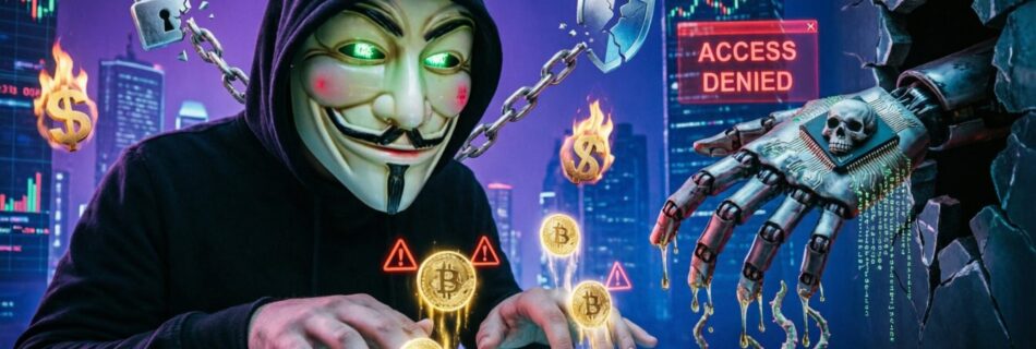 L'immagine mostra un utente al computer con bitcoin.