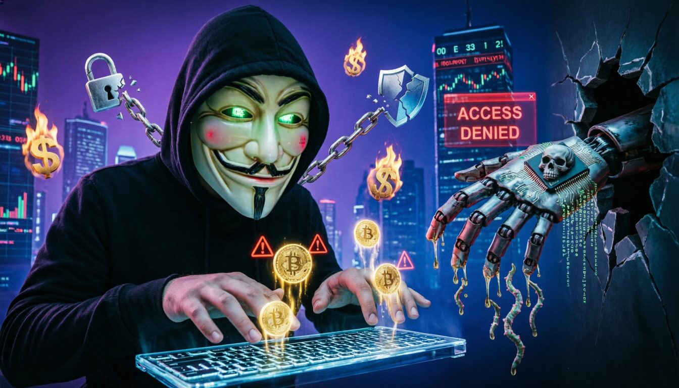 L'immagine mostra un utente al computer con bitcoin.