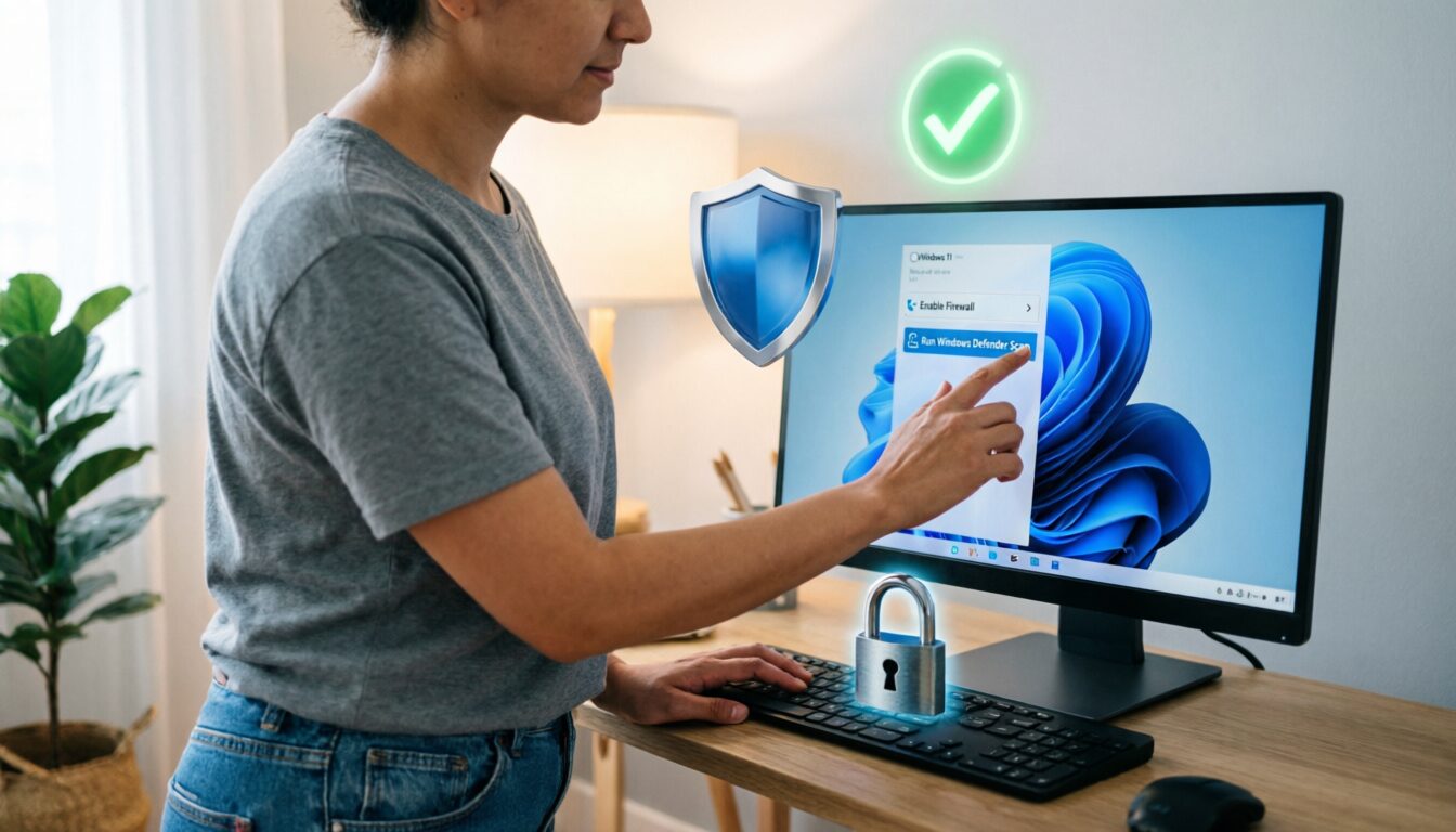 L'immagine mostra un utente che protegge il suo pc windows nel 2026.