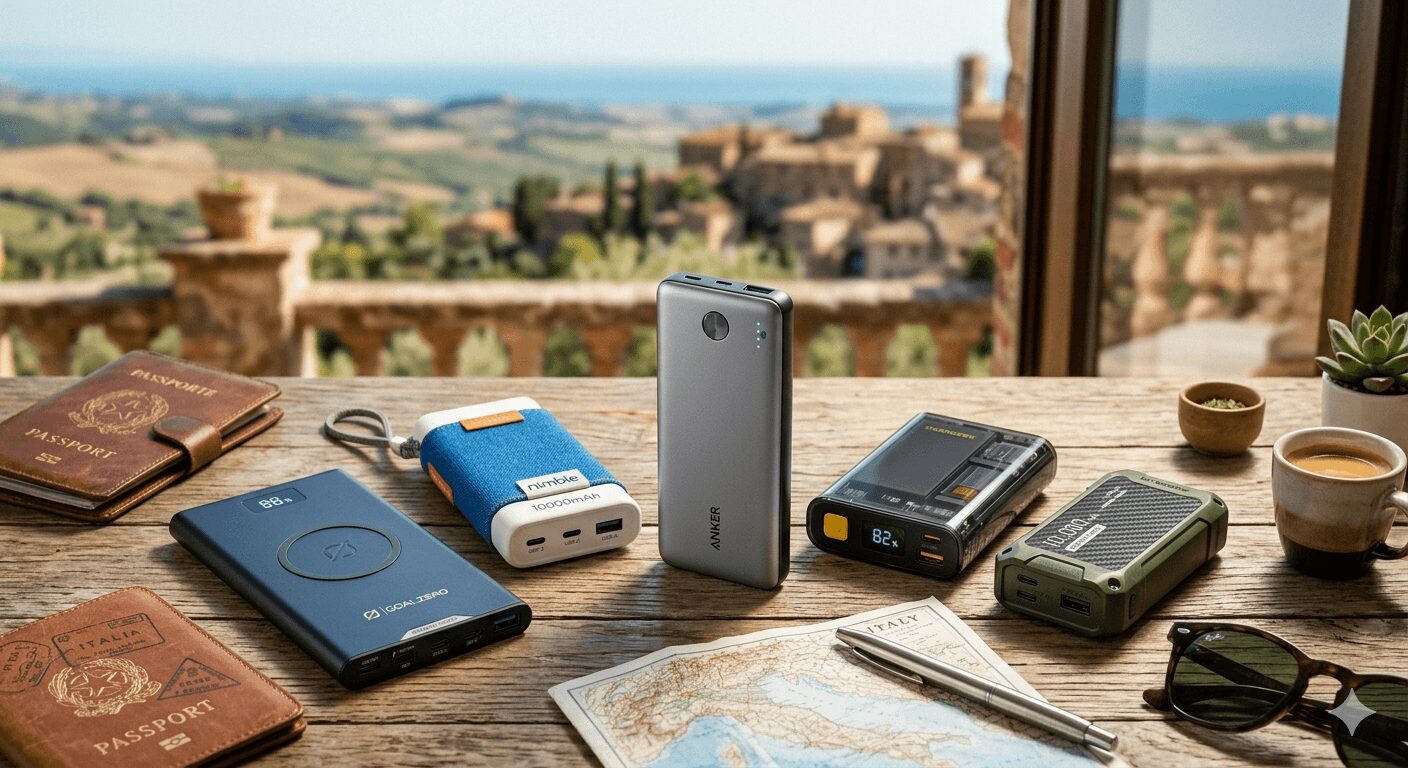 L'immagine mostra dei powerbank da viaggio da acquistare.