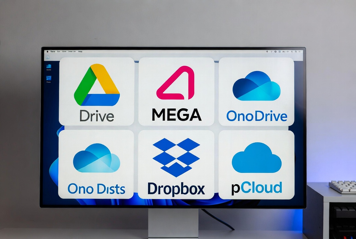 L'immagine mostra dei loghi di servizi cloud al computer.