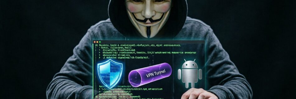L'immagine mostra un membro con maschera di guy fakes che usa vpn.