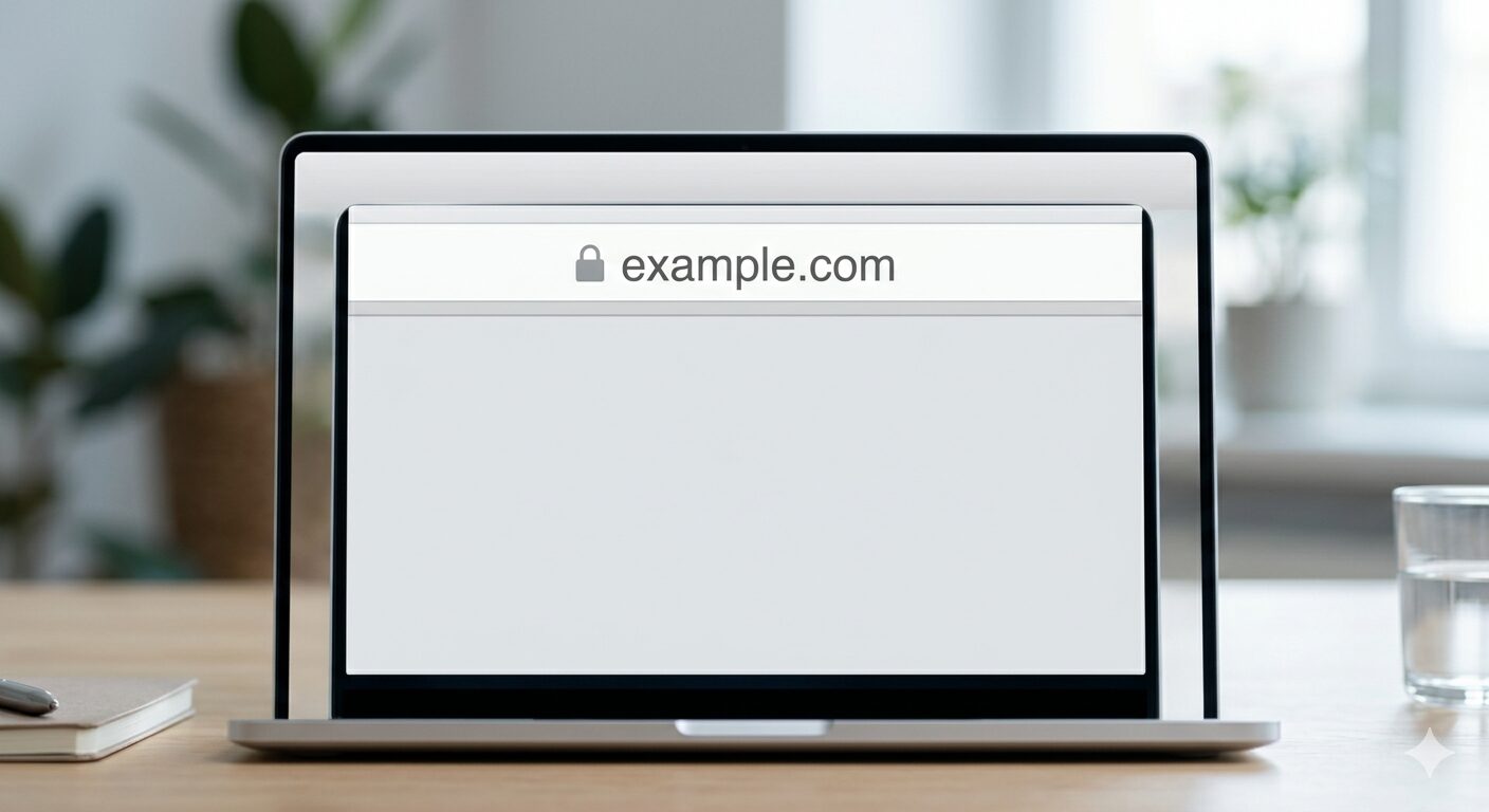 L'immagine mostra un computer con un dominio di esempio da comprare.