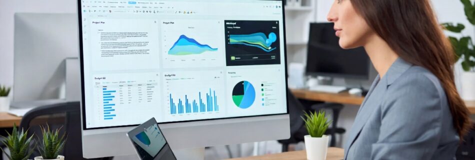 L'immagine mostra una persona usando office al pc.