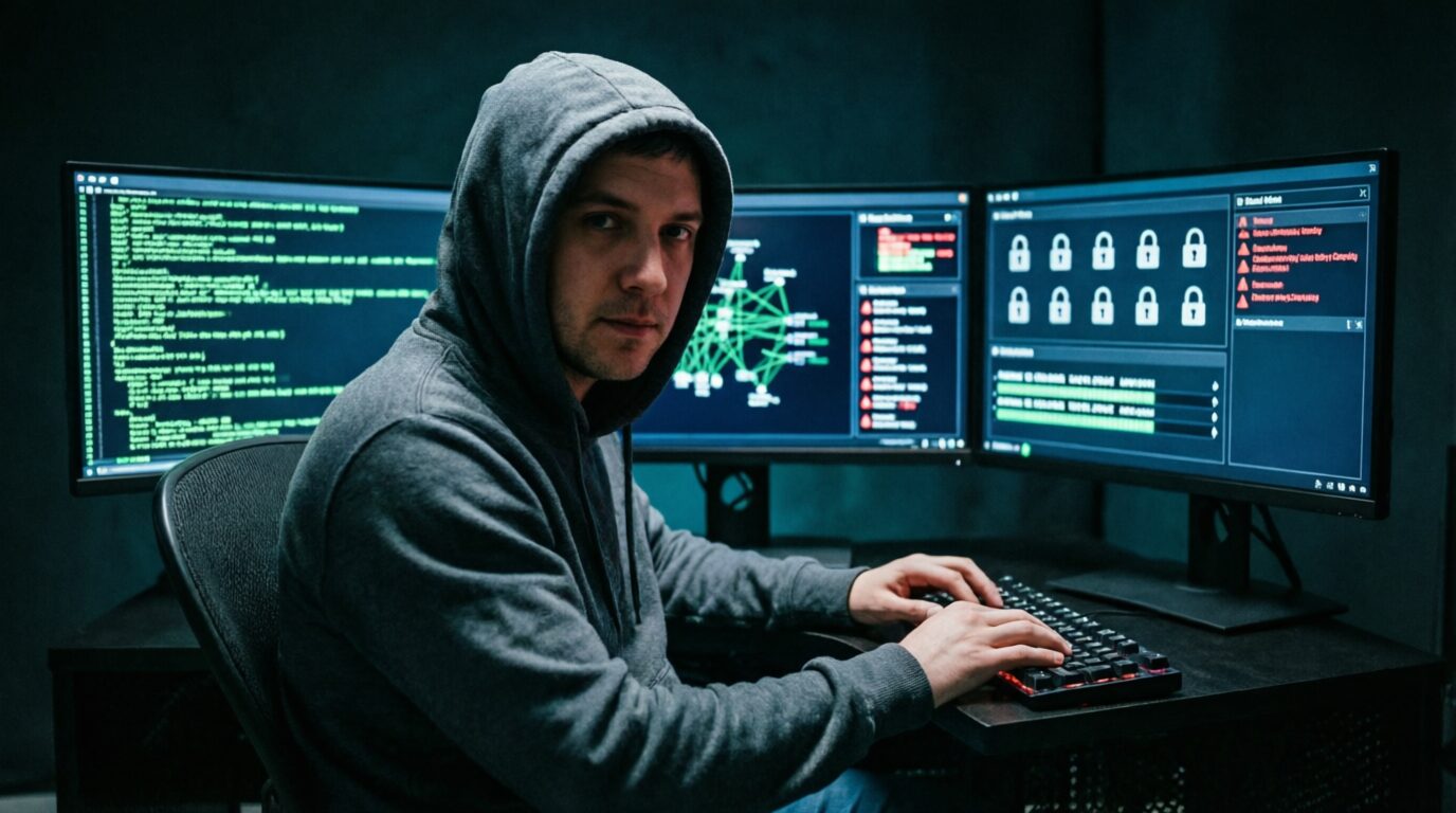 L'immagine mostra un hacker che sfida i sistemi anti-ransomware 2026.