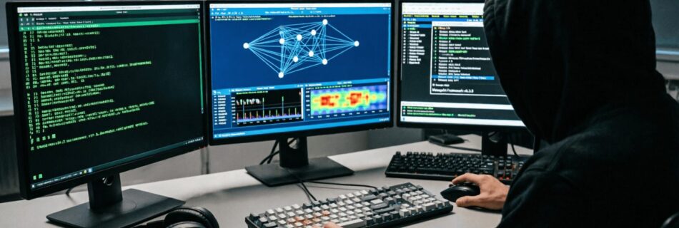 L'immagine mostra una postazione hacking.
