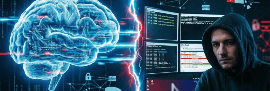 L'immagine mostra un hacker alle prese con l'intelligenza artificiale.