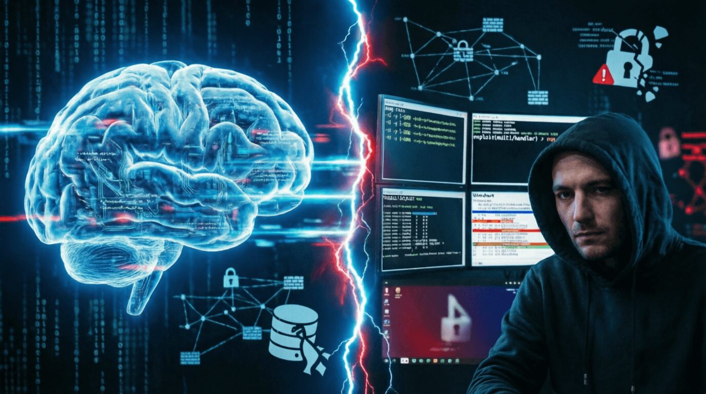 L'immagine mostra un hacker alle prese con l'intelligenza artificiale.
