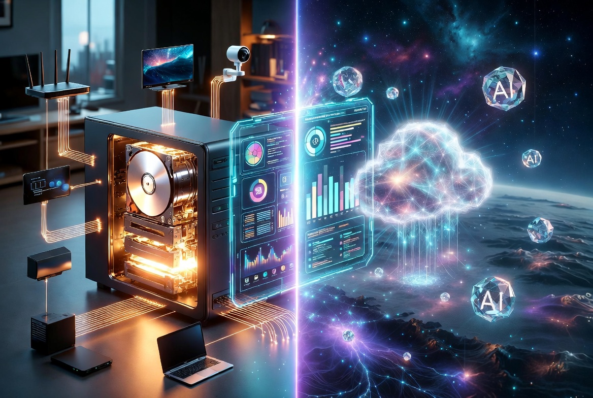 L'immagine mostra un cloud-storage e dei nas nell'immagine.