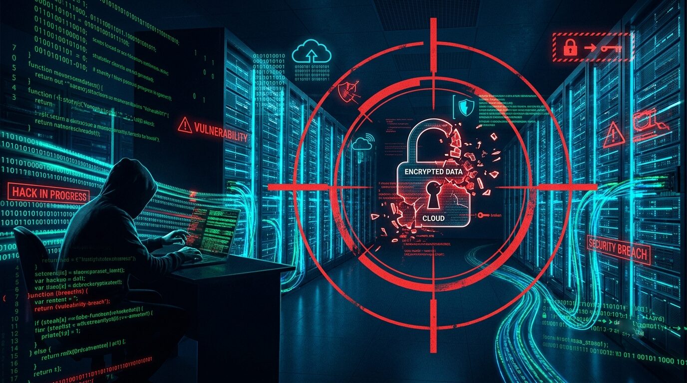 L'immagine mostra un mirino di attacco sui server cloud.