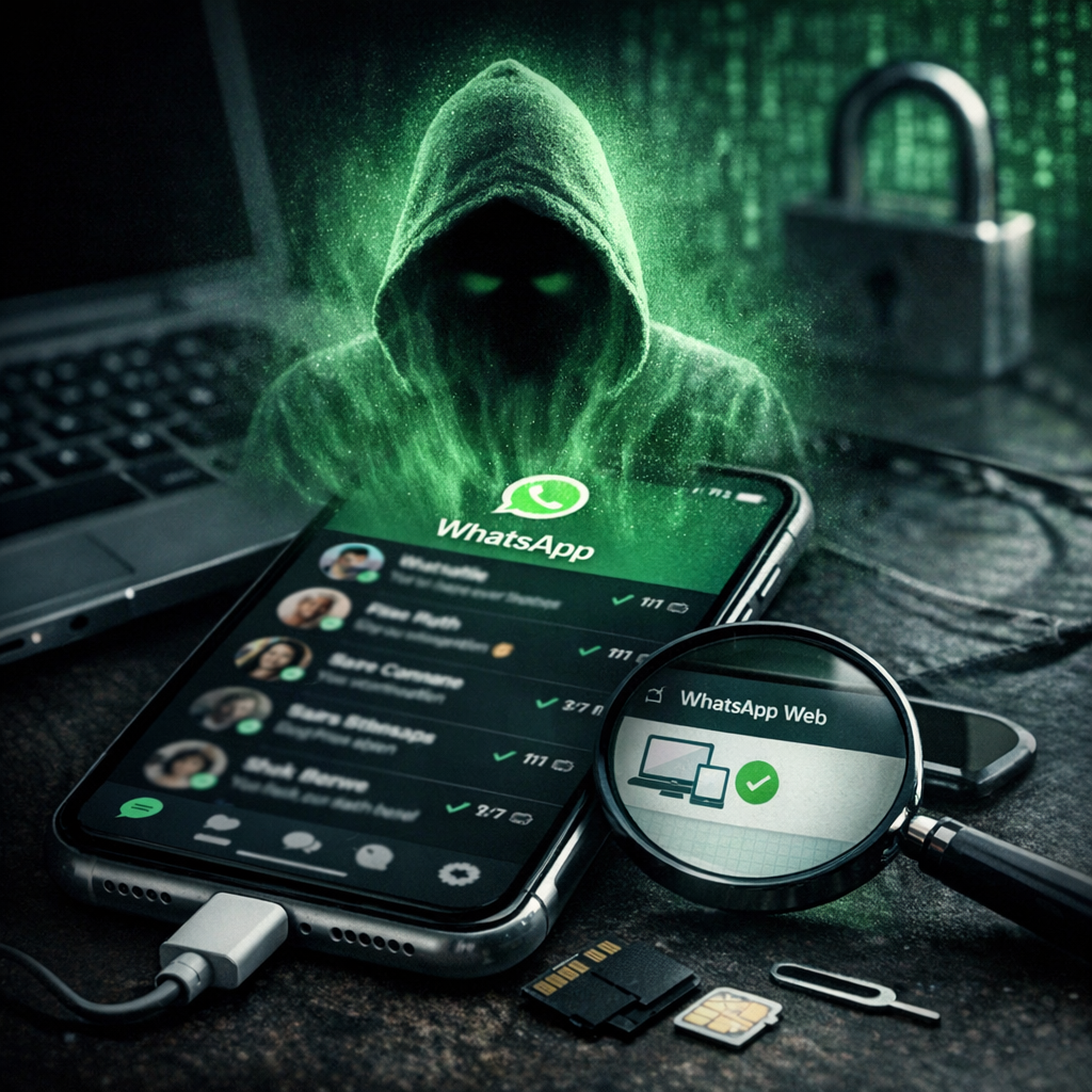 L'immagine mostra un attaccante che spia whatsapp.