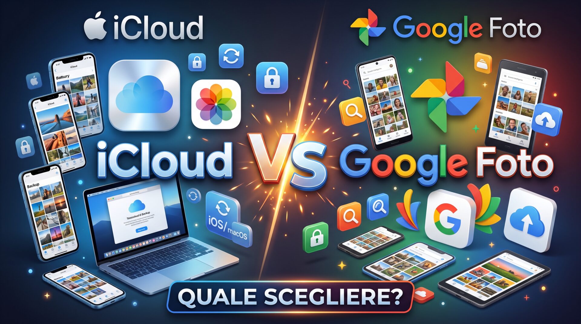 L'immagine mostra in sfida icloud e google foto